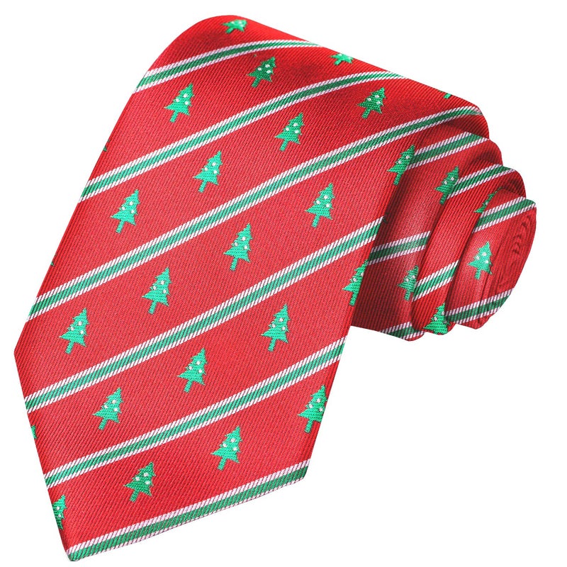 KissTies Mens Christmas Tie Xmas Tree Necktie Red Holiday Season Ties - Image 1